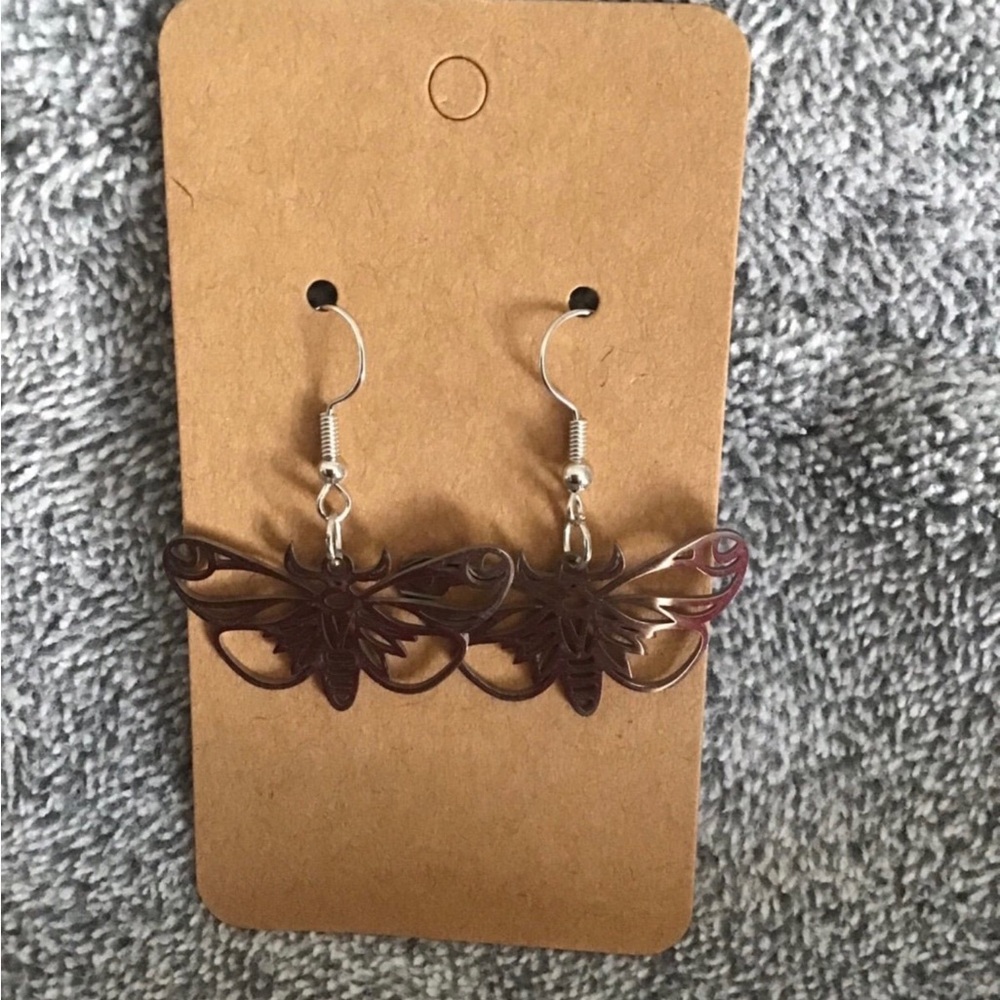 Silver Colored Moth Earrings